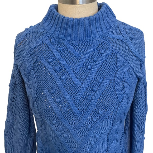 LOFT Mock Neck Blue Bobble Stitch Sweater Size XXS - Picture 2 of 7